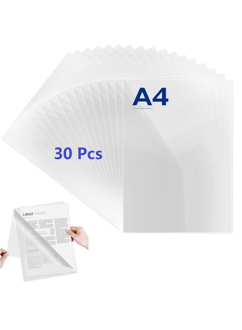 LAIAOCISI 30 Pack Clear Plastic Transparent A4 Document File Folder Project Organiser Protector L-Type Presentation Pockets Paper Storage School, Office Supplies - Image 1